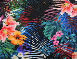Welur Liście Palmowe z Kwiatami